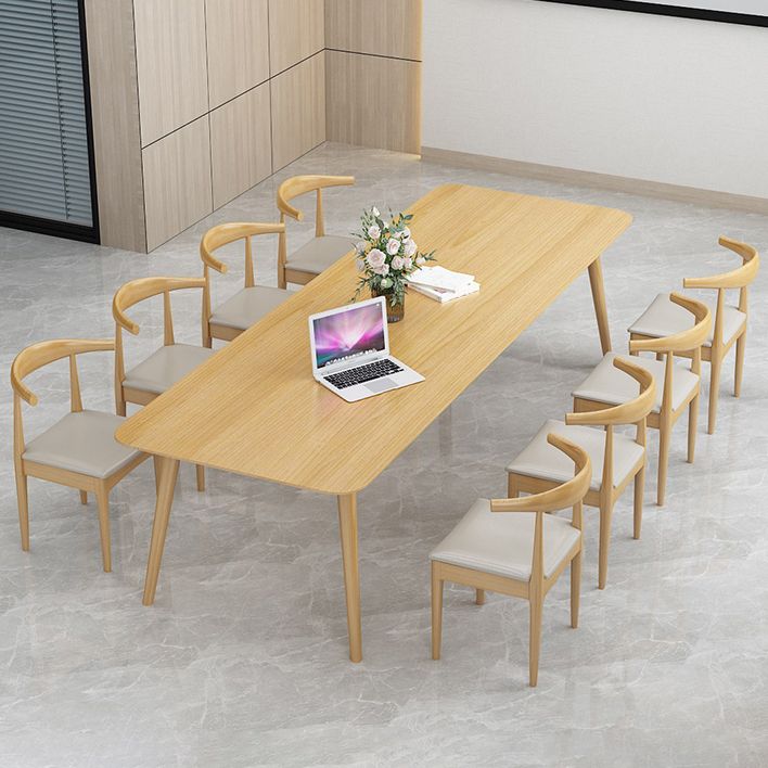 Rectangle 4 Legs Minimalist Table Wood Color Fixed Table of Solid Wood