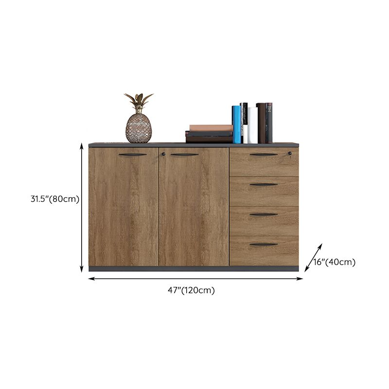 Medieval Modern Storage Cabinet Wooden Frame Key Locking File Cabinet in Brown