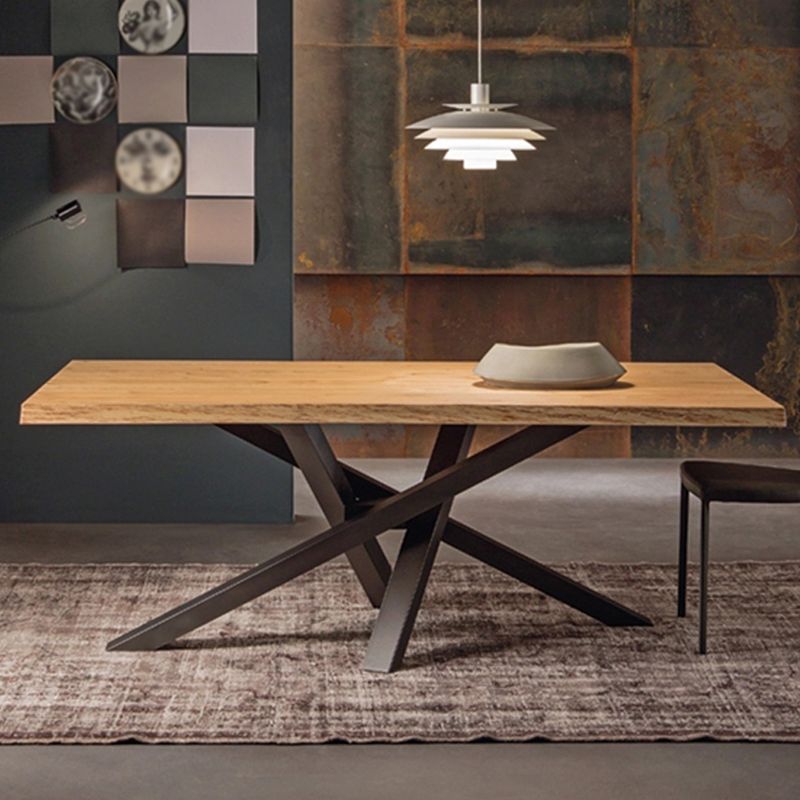 Rectangle 4 Legs Industrial Table Solid Wood Fixed Table for Restaurant