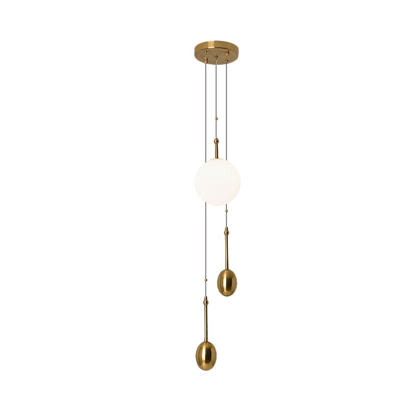 Ball Bedside Pendant Light Fixture Opal Glass 1 Light Modernist Ceiling Lamp with Dual Gold Modo Deco