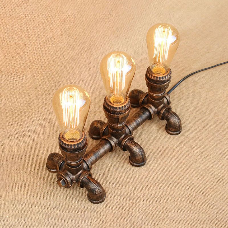 Bronze 2/3 lichten Standingslicht Industrieel Metallic Open bol Tafelverlichting met pijpontwerp voor coffeeshop