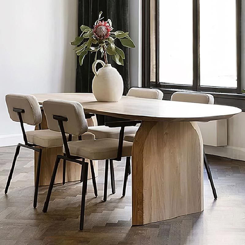 Modern Solid Wood Top Oval Dinette Table Wood Base Dining Table for Living Room