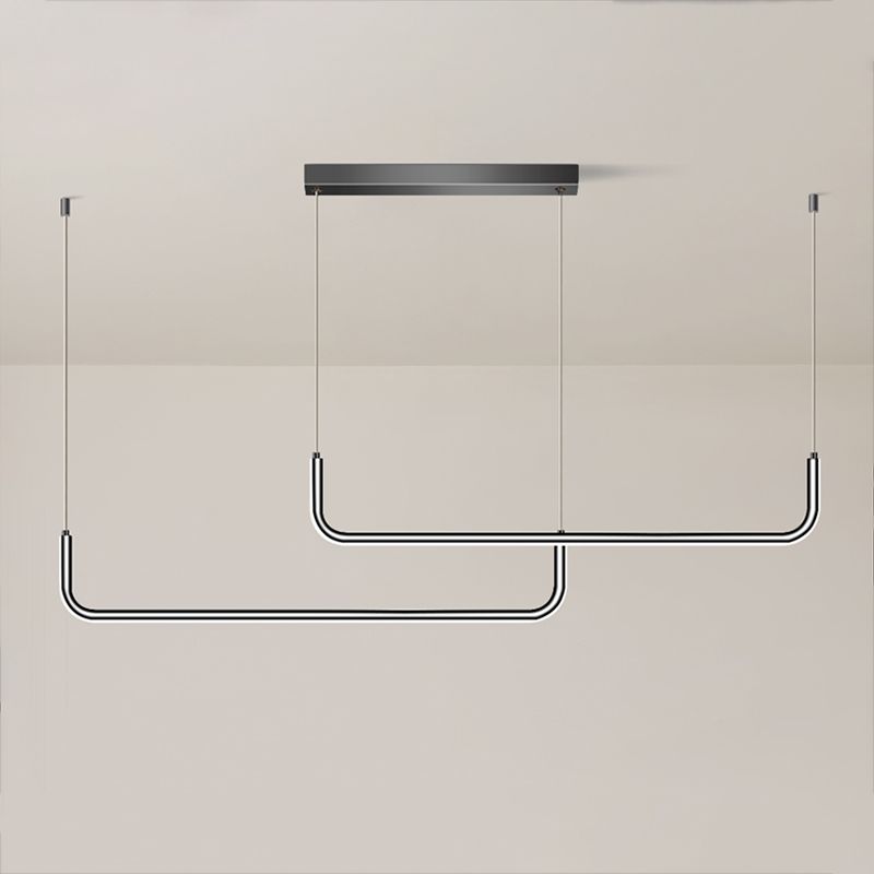 Idées d'éclairage d'île linéaire de forme moderne pendentifs îles métalliques en noir
