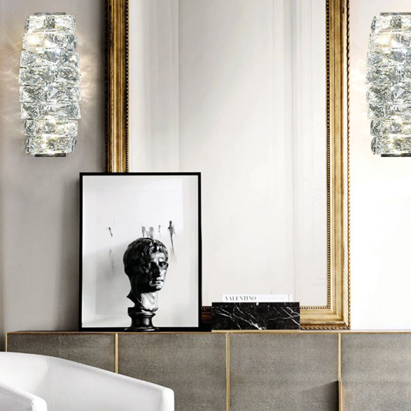 Postmodern Crystal Wall Light Geometric Shape 5" Wide Wall Sconce for Living Room