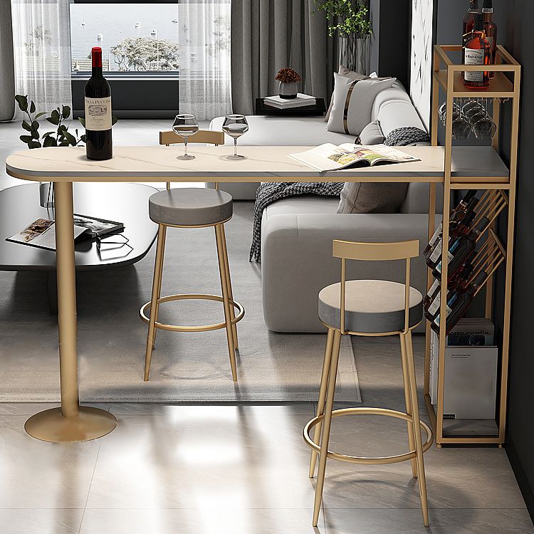 Glam Style Gold Iron Bar Table 41.3"H Faux Marble White Top Bistro Table with Wine Rack