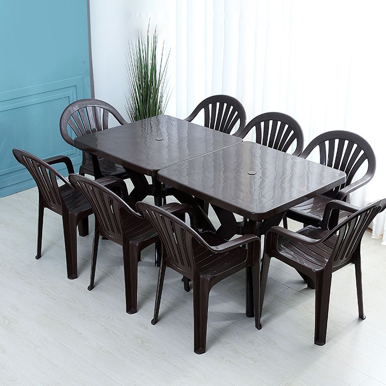 Modern Style Dining Table Outdoor Plastic Patio Table with Umbrella Hole