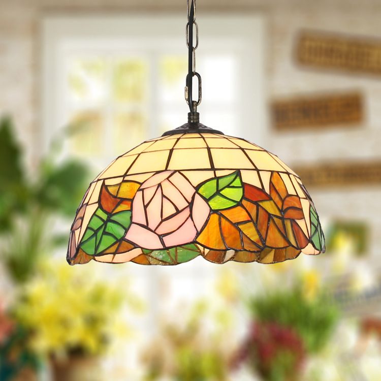 Bowl Handcrafted Art Glass Ceiling Pendant Light Tiffany Drop Pendant with 1 Light