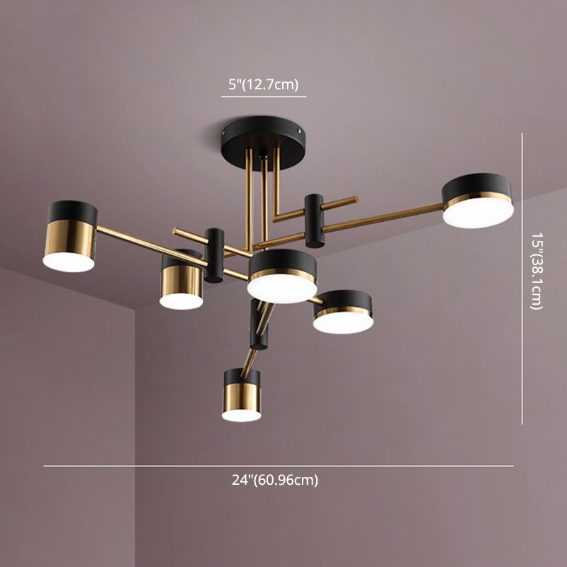 Moderno lampadario a sospensione radiale in metallo Luce a tamburo Sospensione LED Sospensione in nero per soggiorno