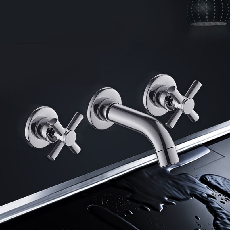 Modern Cross Handle Faucet Solid Color Wall Mounted Bathroom Faucet