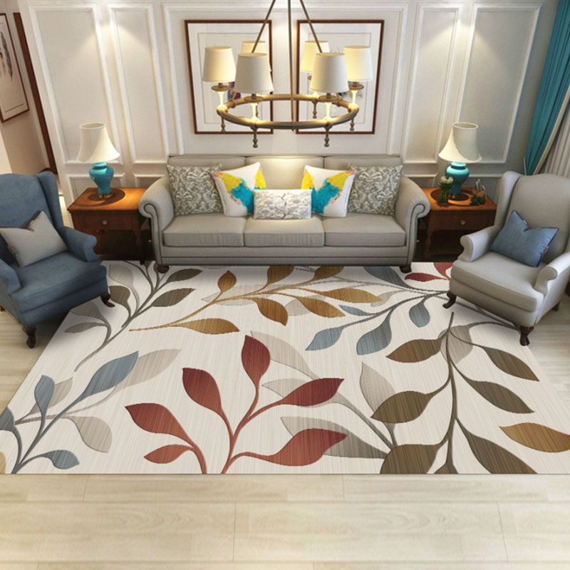 Black Modern Carpet Plant Pattern Polyester Area Rug Stain Resistant Rug for Home Decor