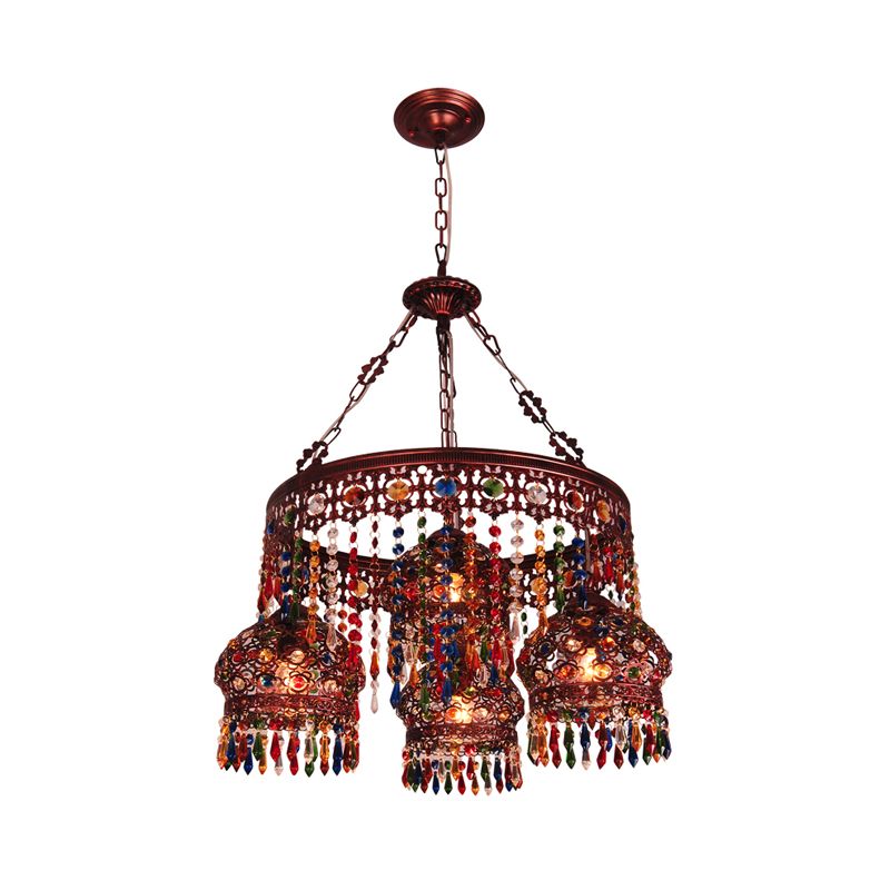 Copper Circular Chandelier Pendant Light Bohemian Metal 4 Heads Dining Room Ceiling Suspension Lamp