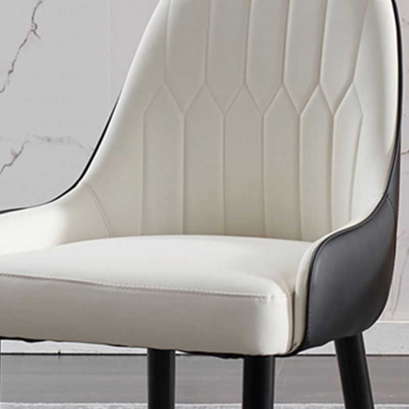 Glam Upholstered Dining Room Chair Faux Leather and Metal Dining Accent Chair