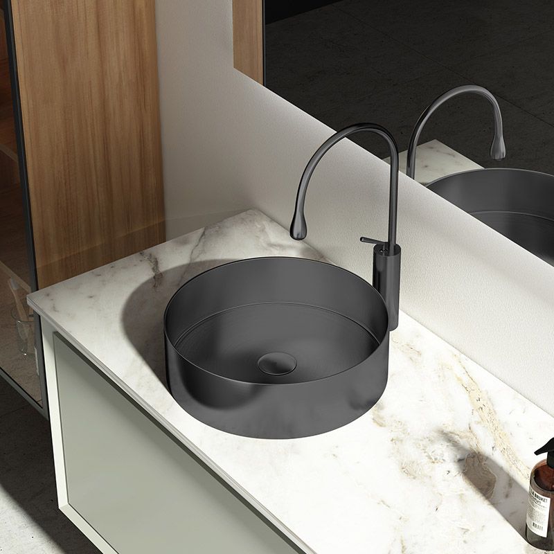 Modern Vessel Bathroom Sink Round Metal with Pop-Up Drain Vessel Lavatory Sink