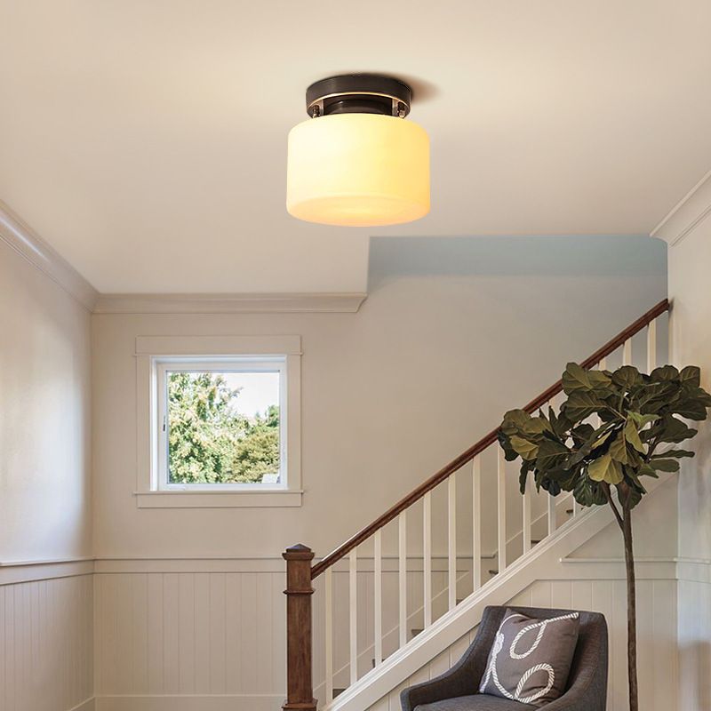 Glass Semi Flush Mount Lighting Cylinder Simple 1 Light Ceiling Fixture