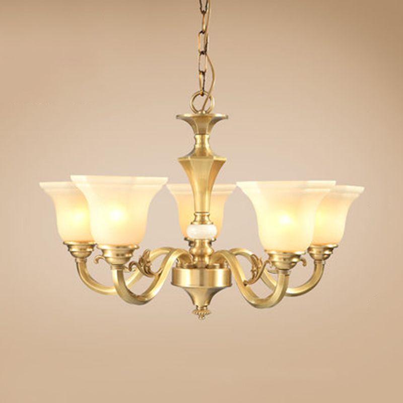 Bell-Shaped Shade Chandelier Light Fixture Traditional White Glass Pendant Lighting for Restaurant