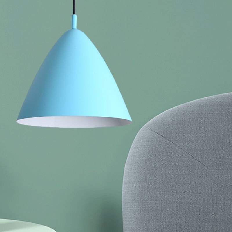 Tapered Ceiling Pendant Light Modernism Metal 10.5"/13"/16" Dia 1 Light Pink/Blue/Green Hanging Lamp Kit