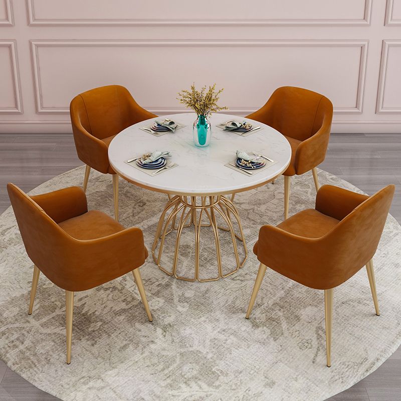 Contemporary Style Sintered Stone Dining Table Single Pedestal Base Round Table for Home