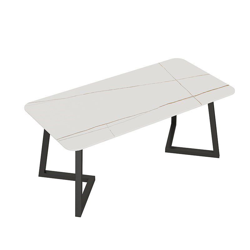 Sintered Stone Rectangle Dining Table Modern Dining Room Table with Double Pedestal