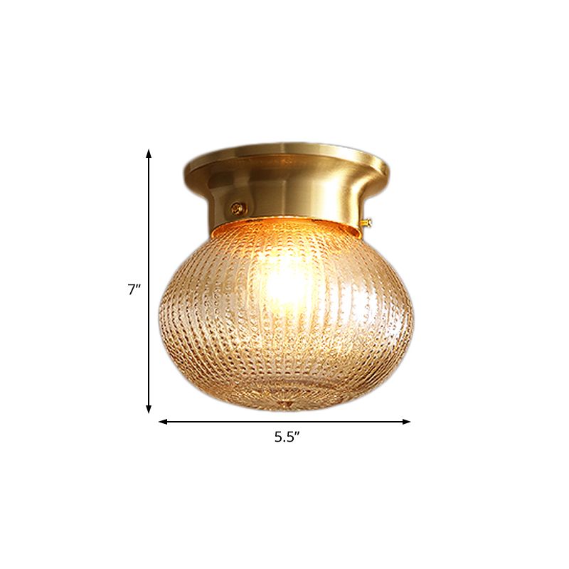Contemporary 1 Light Flush Mount Light with Crystal Shade Brass Round/Oval Ceiling Light Fixture