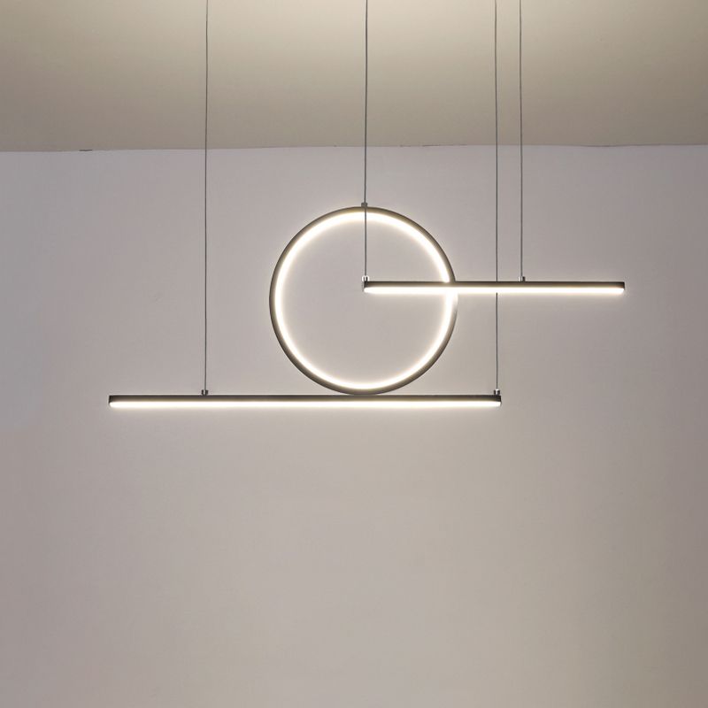 Modern Geometric Line Art LED Pendant Metal Kitchen Landscape Hanging Island Light in Black/Gold, Warm/White Light