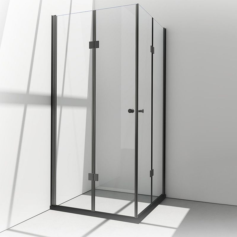 Black Folding Tempered Glass Shower Enclosure Transparent Shower Kit