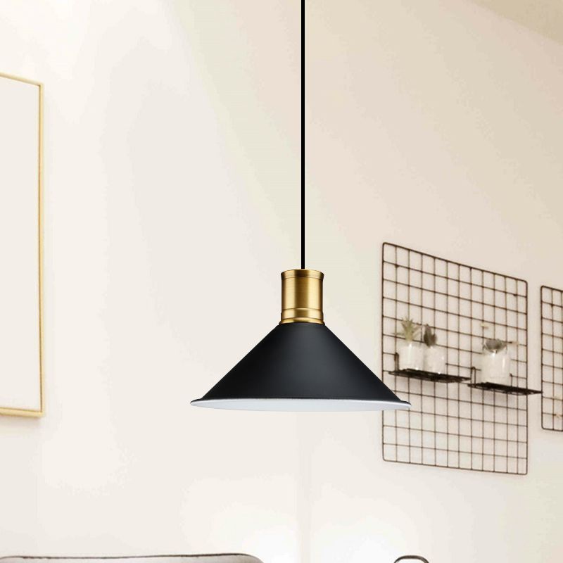 Luz de iluminación colgante de acabado negro metálico 1 luz de suspensión vintage industrial ligera para dormitorio, 8.5 "/10.5" de ancho