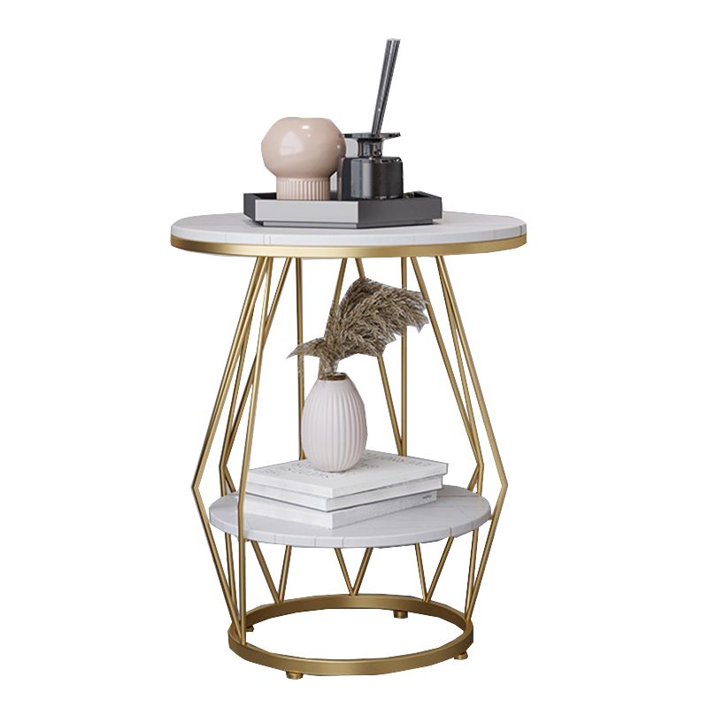 Frame Pedestal Design Gold/black Iron Pedestal Rock Slab Table Top with Shelf Side Table