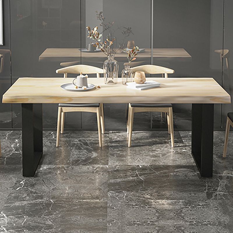 Industrial Pine Wood Dining Table Rectangle Table with Black Double Pedestal