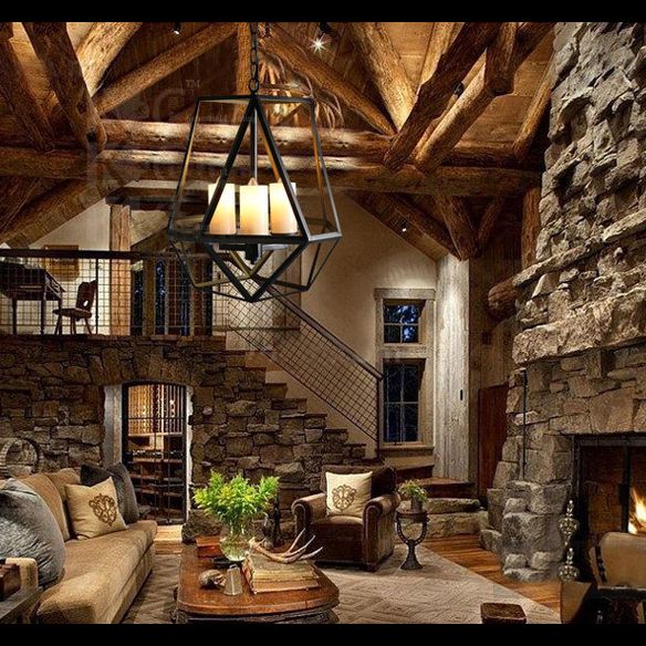 Metal Black Finish Chandelier Caged Country Style Suspension Light with Faux Candles