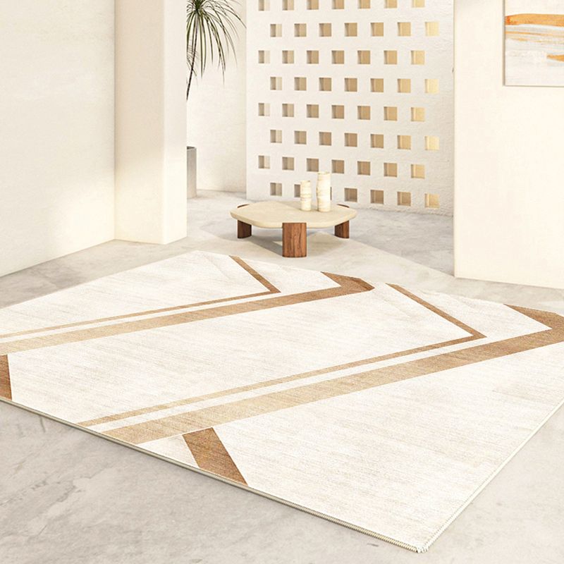 Apricot Modern Area Carpet Plain Pattern Polyester Area Rug Non-Slip Backing Rug for Living Room