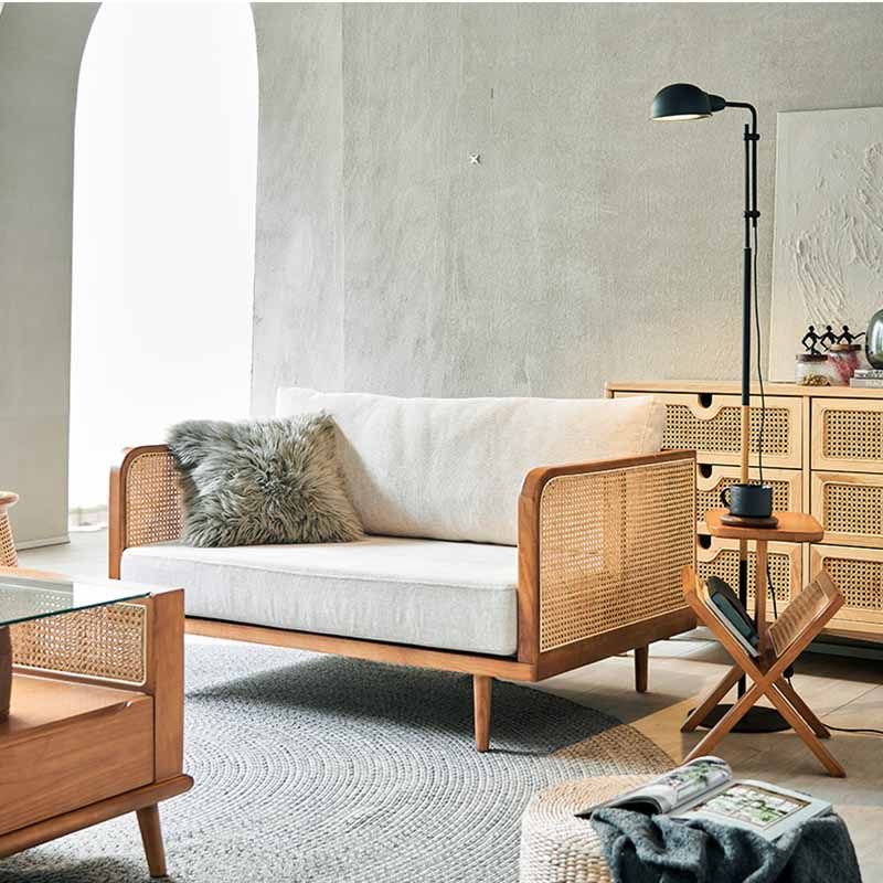 25.59" High Linen Sofa White Tuxedo Arm Sofa with Loose Back