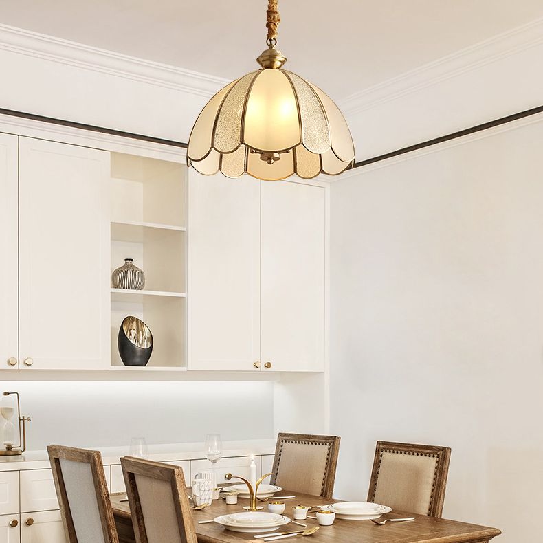 Dome Pendant Lighting Fixture Traditional Glass Dinning Room Hanging Ceiling Light in Brass