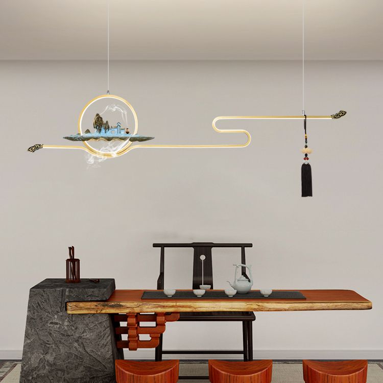Modern Metal Island Lighting Ideas Linear Chinese Chandelier Lamp for Dining Room