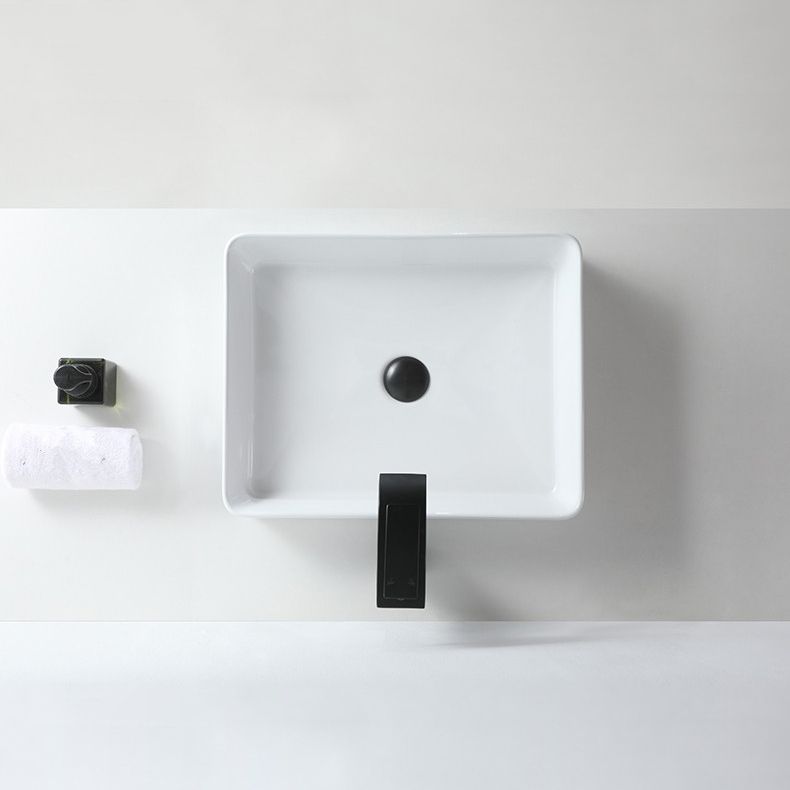 Modern Bathroom Sink Porcelain Rectangular Pop-Up Drain and Drain Assembly Basin Sink