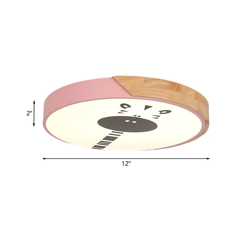 Macaroon Ring Acrylic Flush Mount LED Flushmount Lighting with Giraffe Pattern in Pink/Yellow/Blue, 12"/16" Width