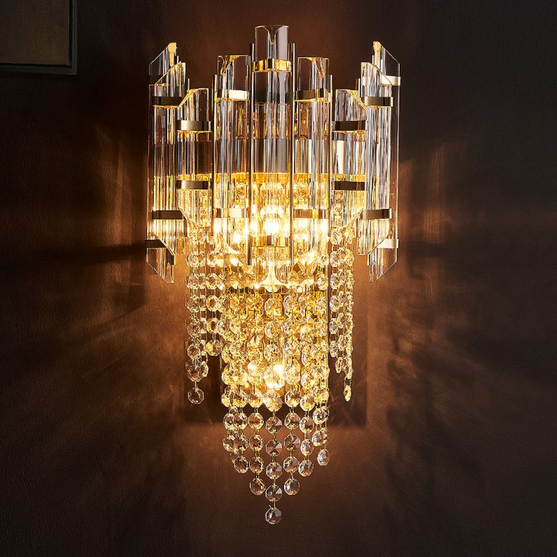 Carbon Steel Gold Wall Lamp in Modern Luxury Style Crystal Geometric Wall Light for Interior Spaces