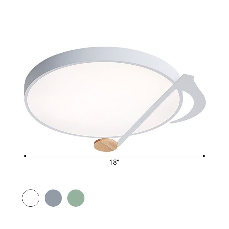 Modern Drum Close to Ceiling Lamp Acrylic Led Bedroom Flush Light Fixture in White/Gray/Green with Music Note Pattern
