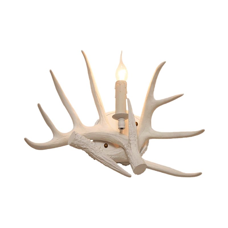 1 Light Living Room Wall Sconce Lighting Modern White Wall Mount Lamp with Antler Resin Shade