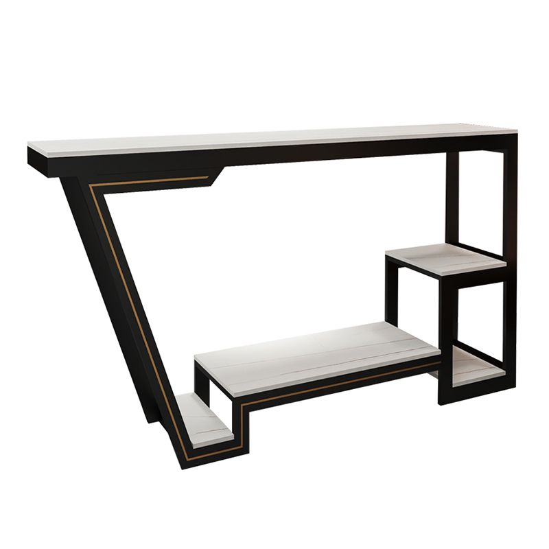 Industrial Bistro Table with Storage White Stone Top Bar Table for Home