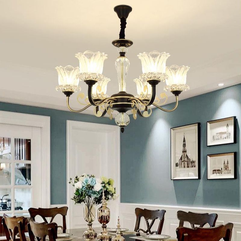 Flower Clear Glass Suspension Chiesa Light Contemporary 6/8/10 Tele Black Hanging Chandelier
