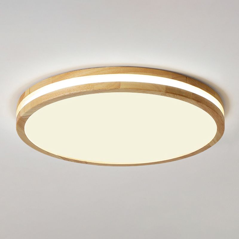 Modern Round Shape Ceiling Light Wood 1 Light LED Flush Mount Light for Living Room