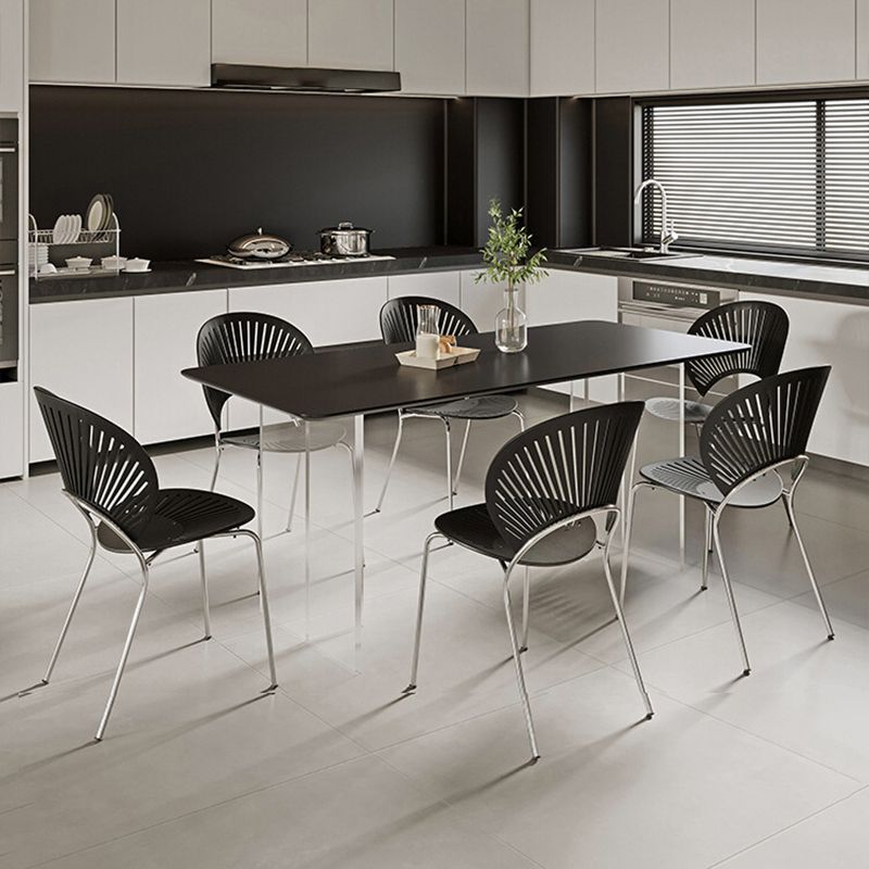 Contemporary Rectangle Table Sintered Stone Table with Acrylic Legs for Kitchen