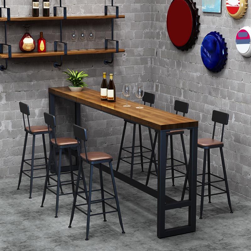 Industrial Solid Wood Bar Table Set 1/2/3/7 Pieces Counter Table with Upholstered Stools