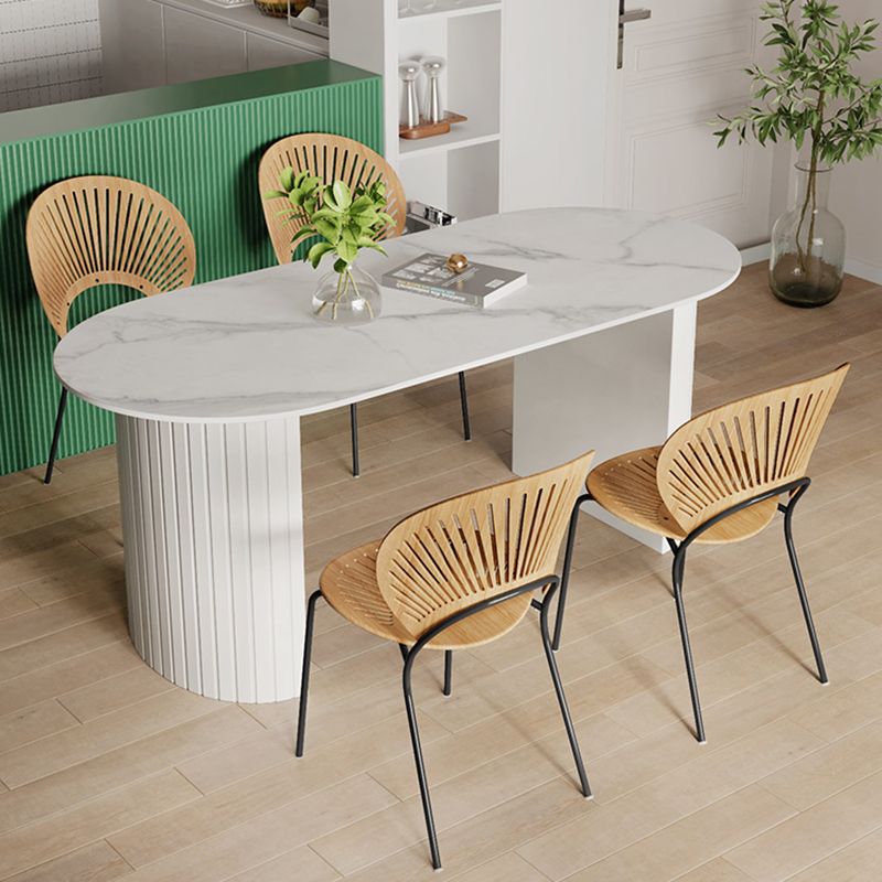 Metal Modern Oval Dining Table White Sintered Stone Table for Dining Room and Kitchen