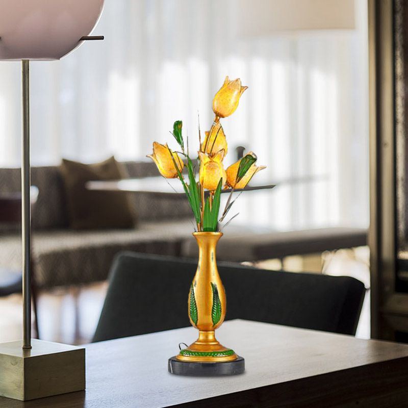 Lámpara de mesita de noche floral de jardín estadounidense 5 bombillas LEDA NIGHT MATIS LUZ en oro para sala de estar