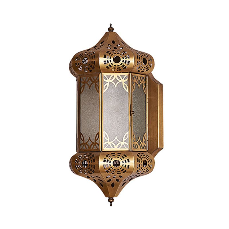 Brass Lantern Sconce Light Art Deco Metal 1 Bulb Living Room Wall Mounted Lighting