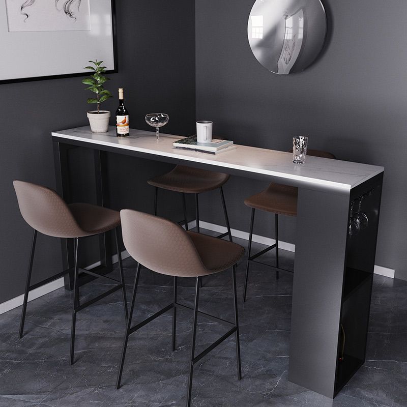 Contemporary Bar Dining Table Rectangle Bar Table with Shelves in Black