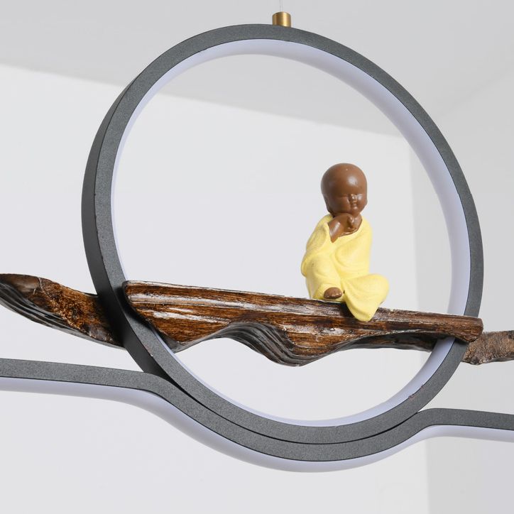 Contemporary Geometric Island Lights Aluminum Island Chandelier in Black