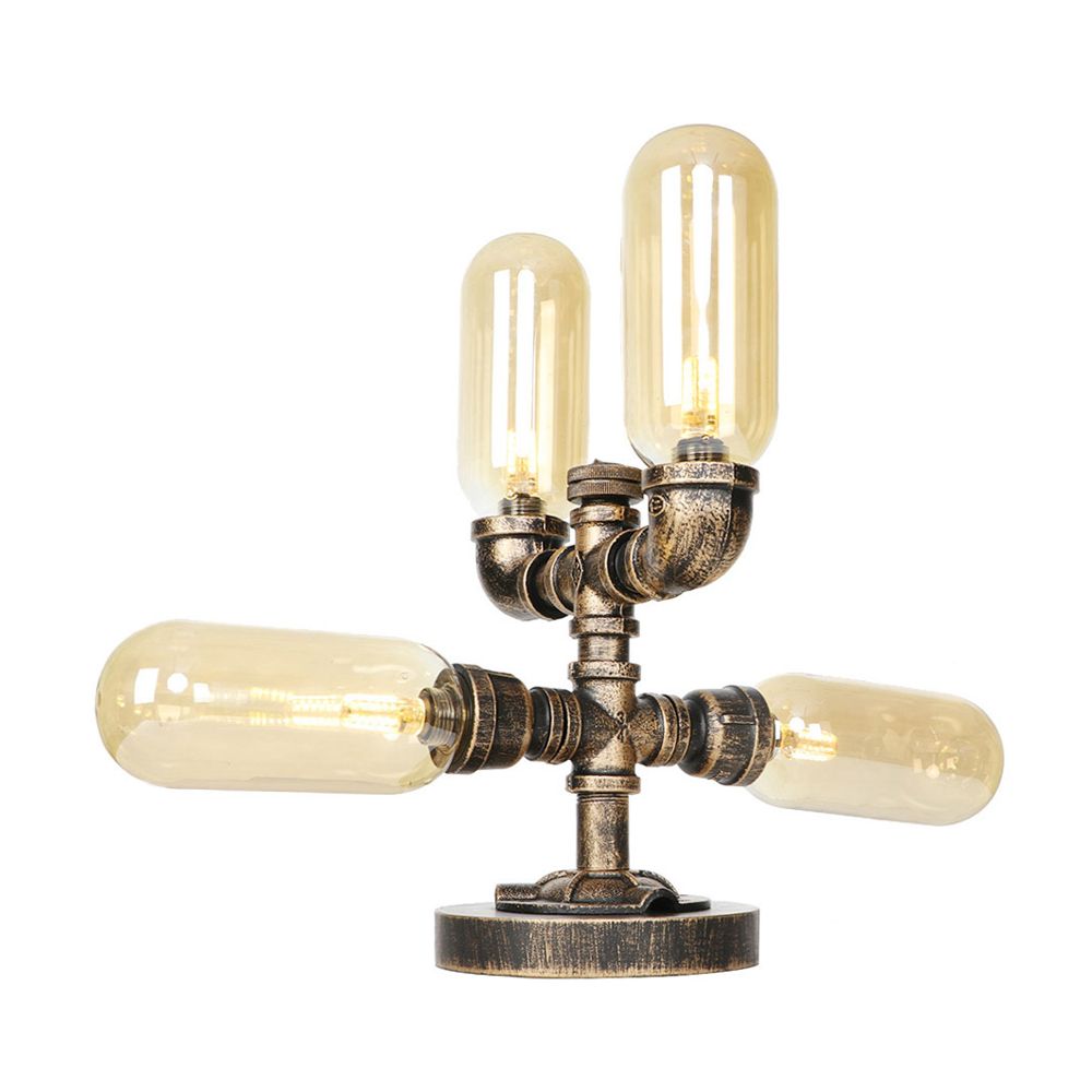 4 Bulbs LED Table Lighting Vintage Capsule Shade Amber/Clear Glass Nightstand Lamp for Bedroom