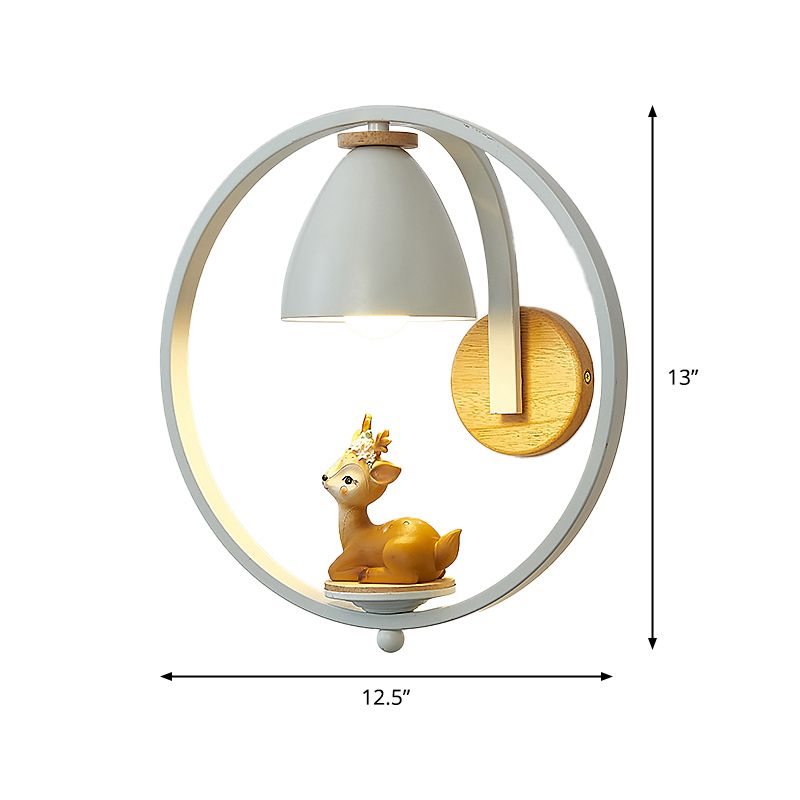 Metal Bell Wall Lamp Nordic 1 Head White Sconce Lighting with Ring and Figurine Deco